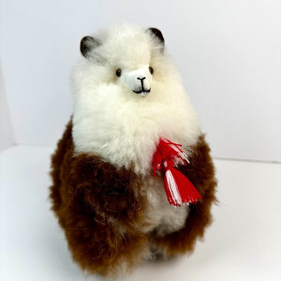 Handmade Stuffed Llama – 100% Natural Llama Wool, Brown & Ivory, Made in Peru - Picture 8 of 12
